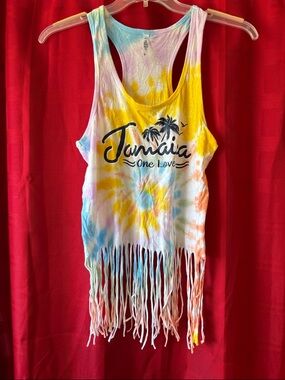 Jamaica One Love Tie-Dye Fringe Tank Top - Multi